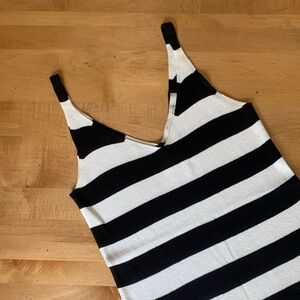 LOFT Black and White Striped Knit Tank Top